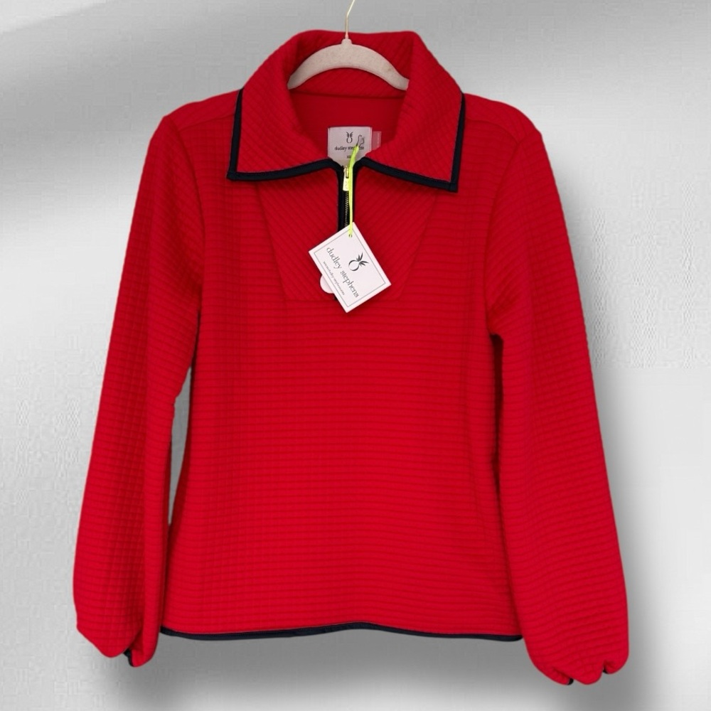 0727 Dudley Stephens Vista Pullover Red Navy Blue Waffle XS NWT